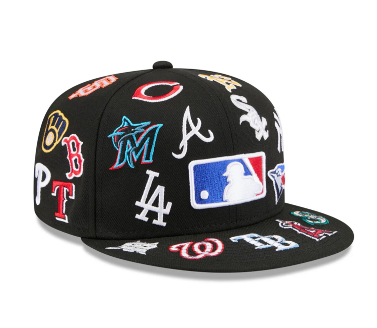 New Era MLB All Over Logo Black Fitted