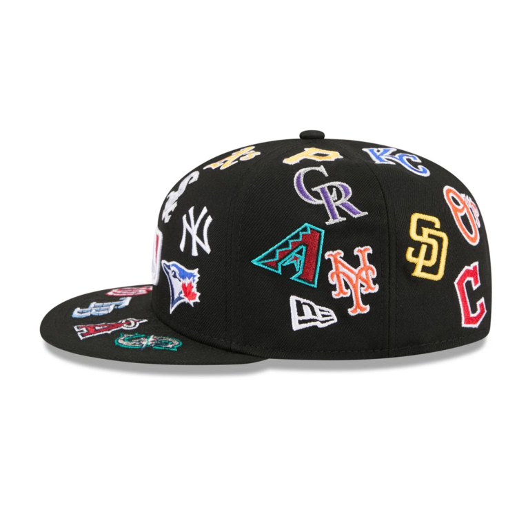 New Era MLB All Over Logo Black Fitted