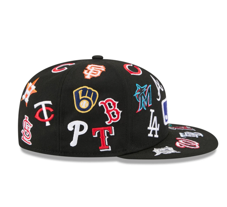 New Era MLB All Over Logo Black Fitted