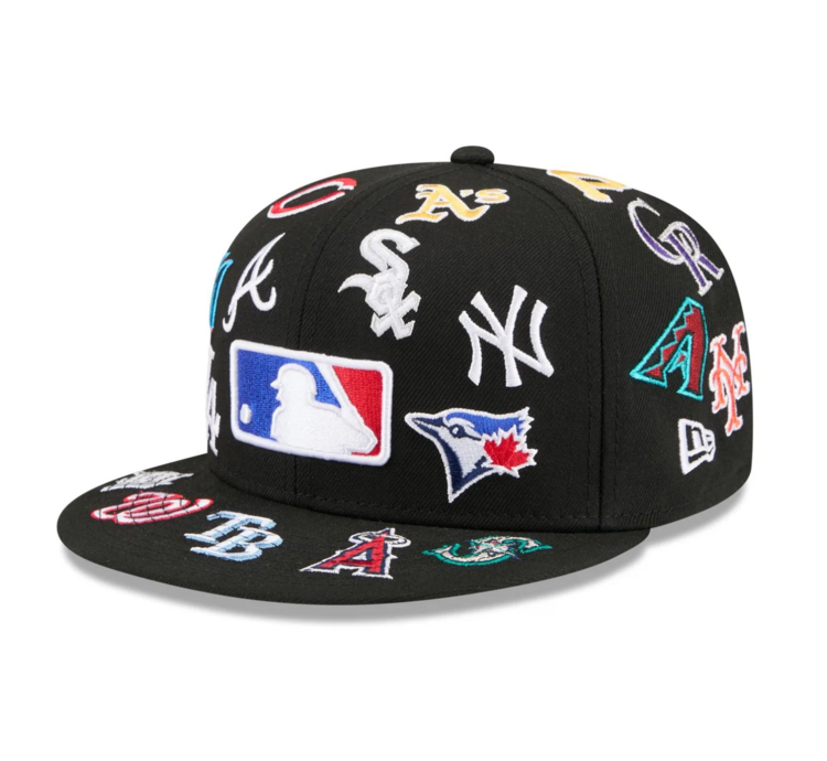 New Era MLB All Over Logo Black Fitted