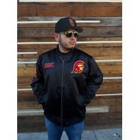 Mitchell and Ness USC Trojans M&N Team Leader Satin Bomber Jacket Black