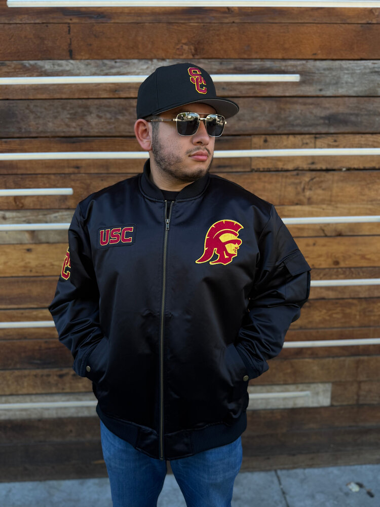 Mitchell and Ness USC Trojans M&N Team Leader Satin Bomber Jacket Black