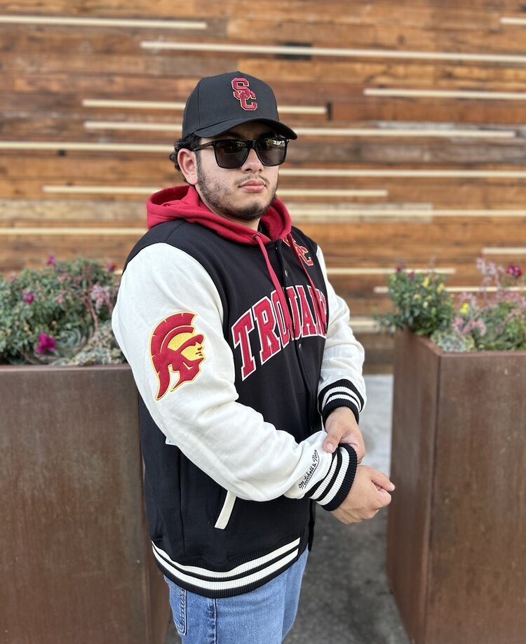 Mitchell and Ness USC Trojans Men's M&N Courtside Fleece Button Front Hooded Jacket