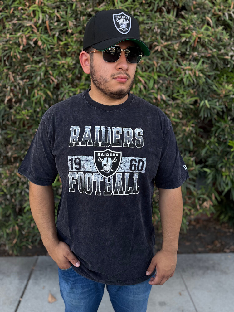 New Era Raiders Men's NE Block + 1960 Black Mineral Wash SS Tee