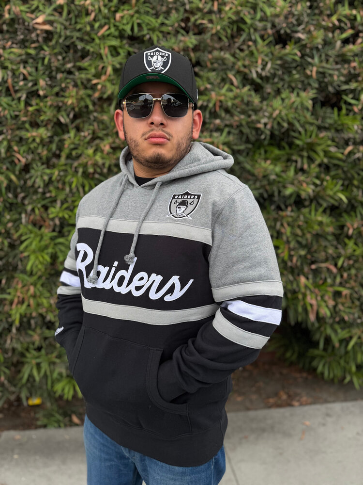 Mitchell and Ness Raiders M&N Head Coach Hoodie Gray Black Shield