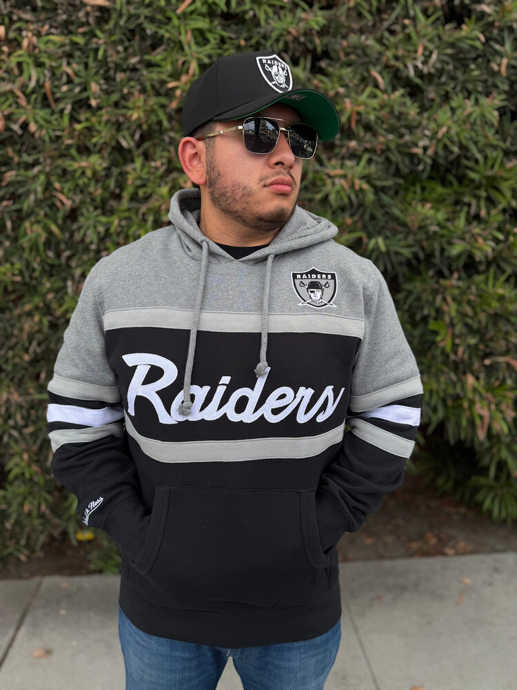 Mitchell and Ness Raiders M&N Head Coach Hoodie Gray Black Shield