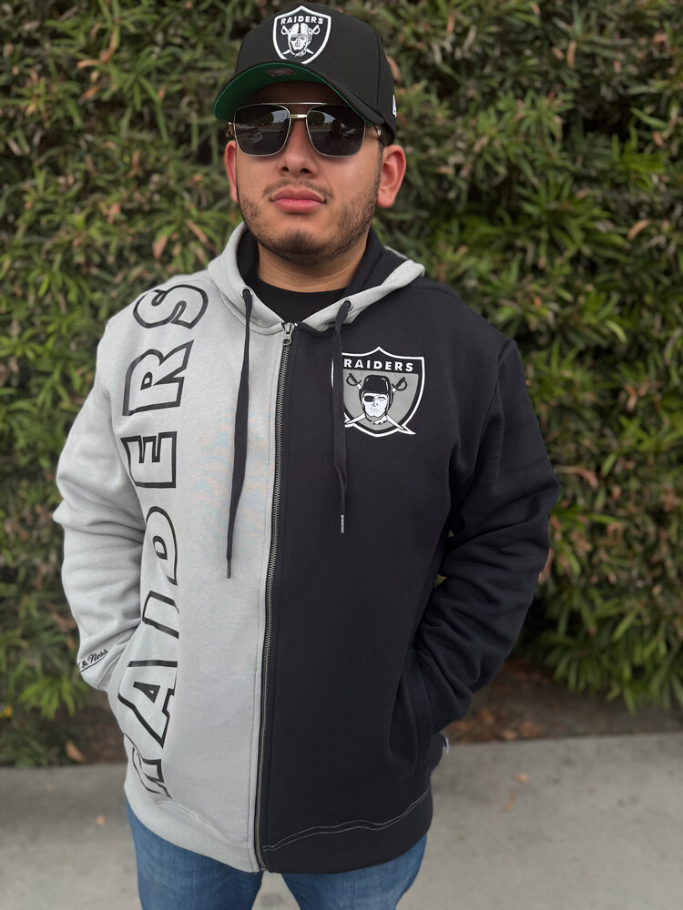 Mitchell and Ness NFL Raiders Men's M&N Full Zip Fleece 2.0 Gray-Black