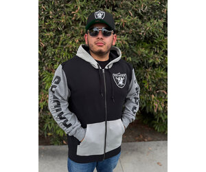 Raiders Mitchell & Ness Color Blocked Full-Zip Fleece Hoodie - The
