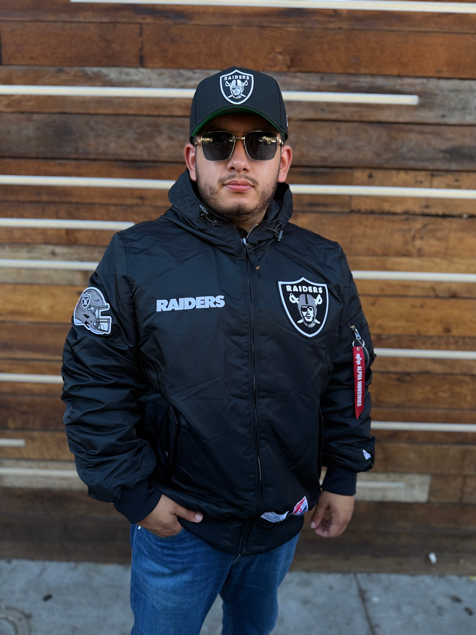 Raiders Men's NE Black Hooded Alpha Jacket - The Locker Room of Downey