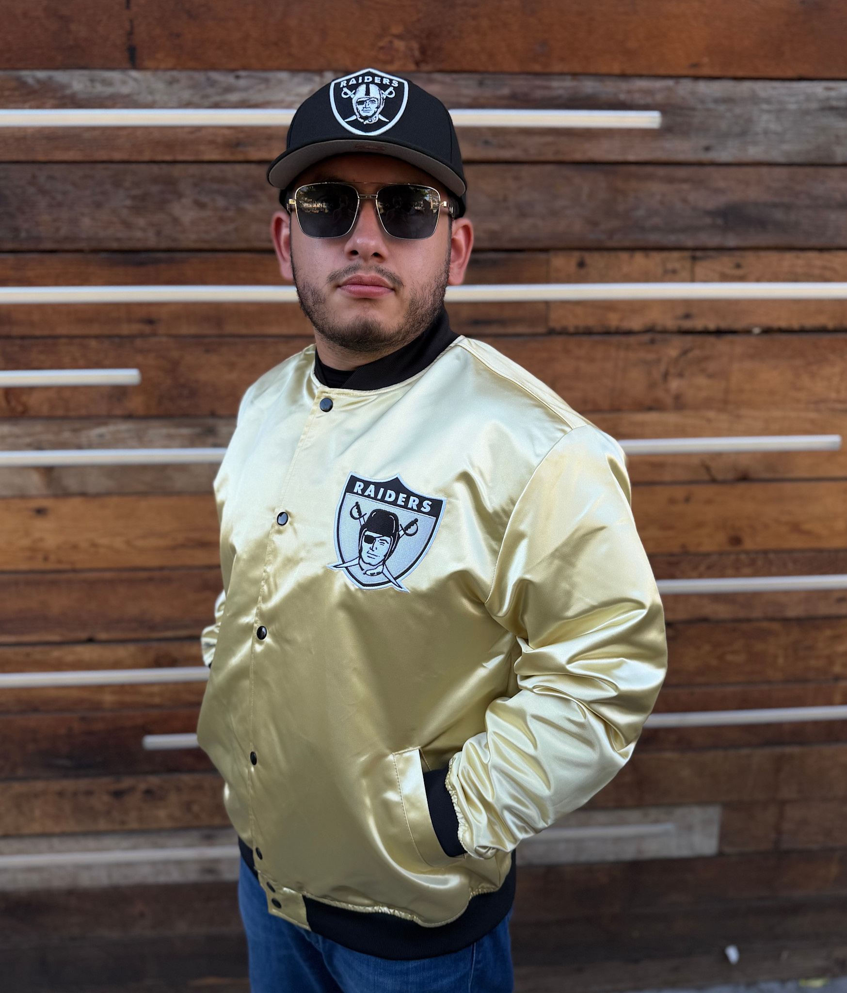 Raiders M&N Fashion Lightweight Satin Jacket Gold - The Locker