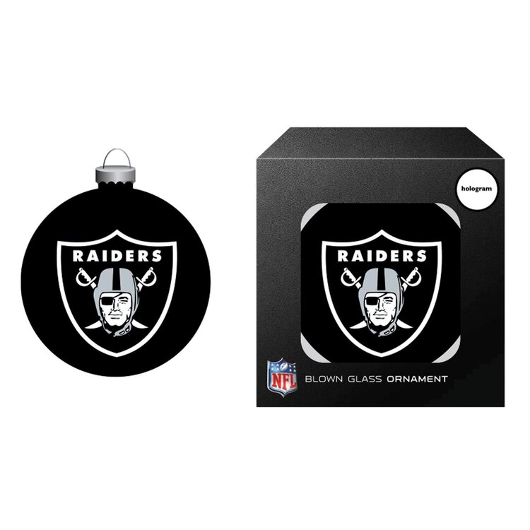 Evergreen Blown Glass Logo Ornament, Las Vegas Raiders