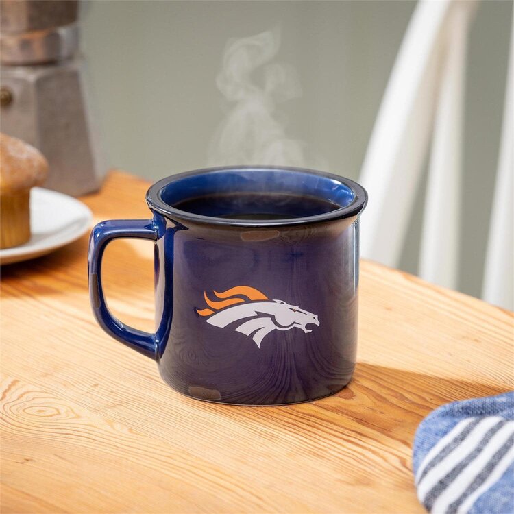 Evergreen Boxed Ceramic Camp Cup with Enamel Finish, 14oz - Denver Broncos