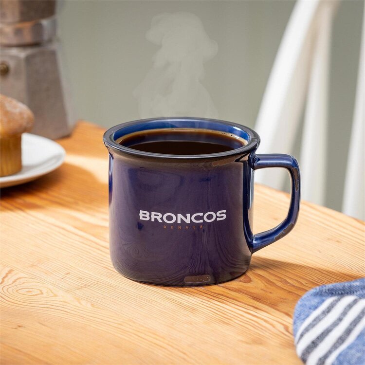 Evergreen Boxed Ceramic Camp Cup with Enamel Finish, 14oz - Denver Broncos