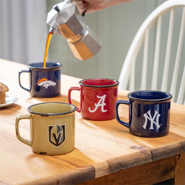 Evergreen Boxed Ceramic Camp Cup with Enamel Finish, 14oz - Denver Broncos