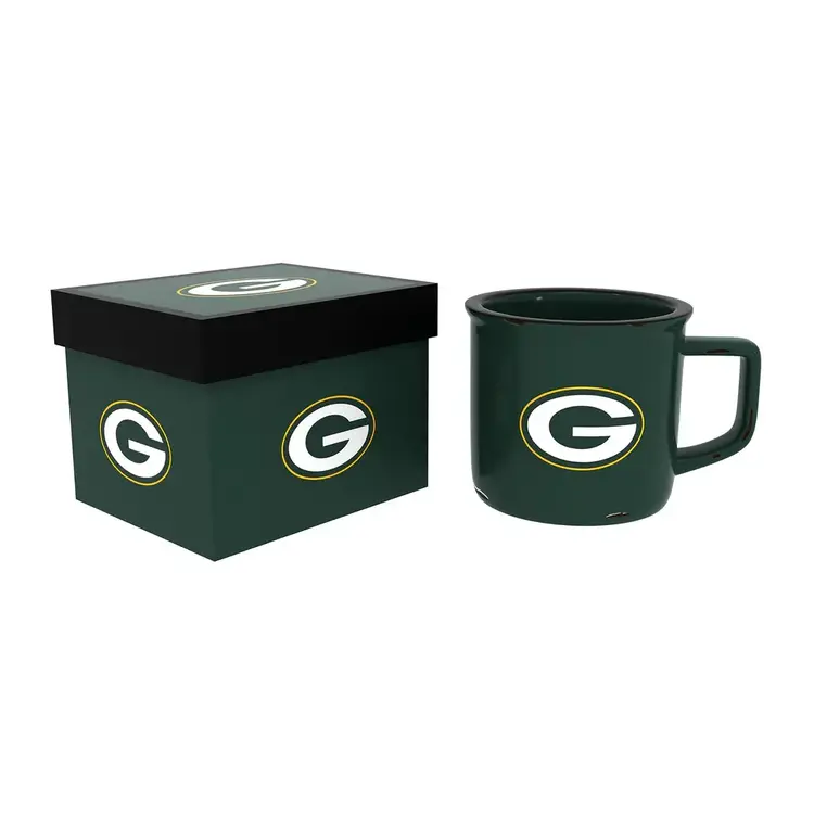Evergreen Boxed Ceramic Camp Cup with Enamel Finish, 14oz - Green Bay Packers