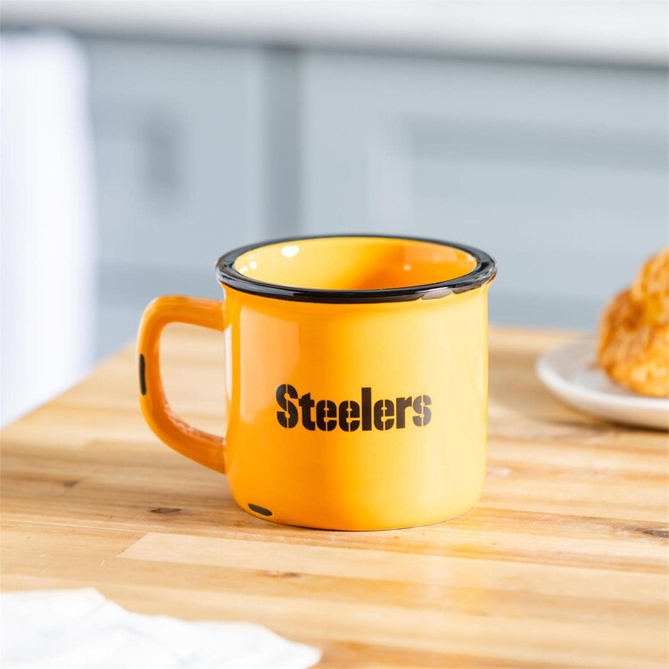 Evergreen Boxed Ceramic Camp Cup with Enamel Finish, 14oz - Pittsburgh Steelers