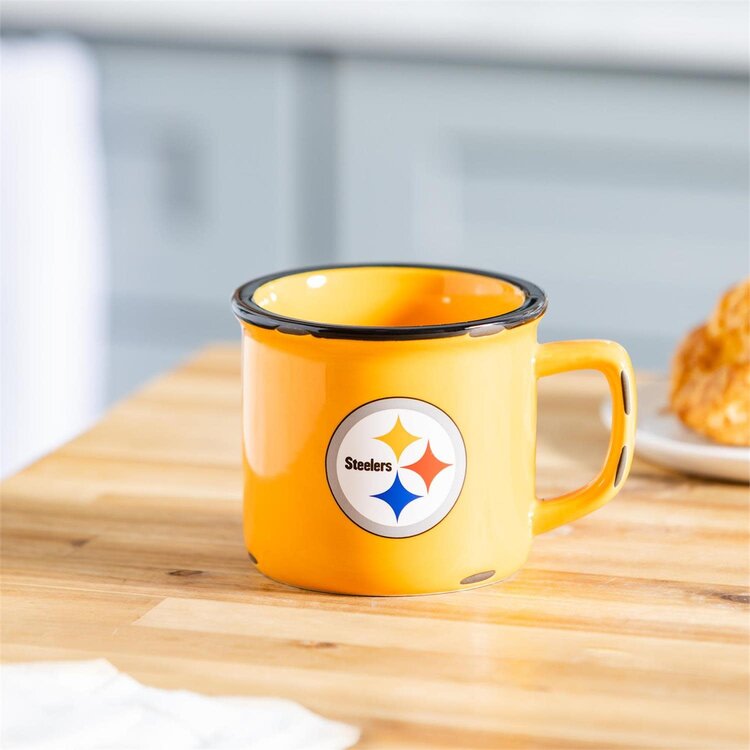 Evergreen Boxed Ceramic Camp Cup with Enamel Finish, 14oz - Pittsburgh Steelers