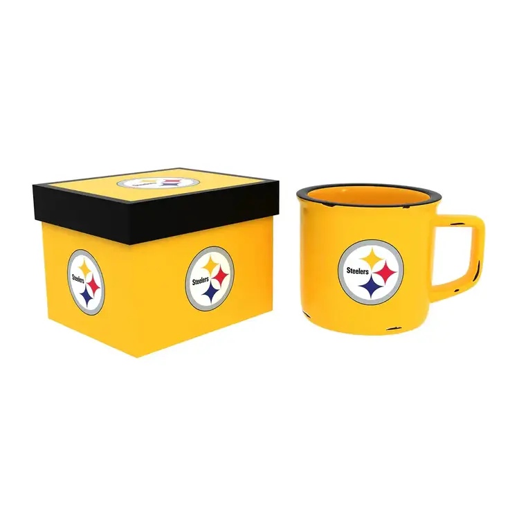 Evergreen Boxed Ceramic Camp Cup with Enamel Finish, 14oz - Pittsburgh Steelers