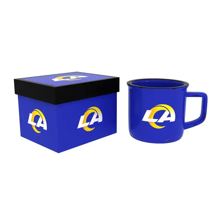 Evergreen Boxed Ceramic Camp Cup with Enamel Finish, 14oz - LA Rams