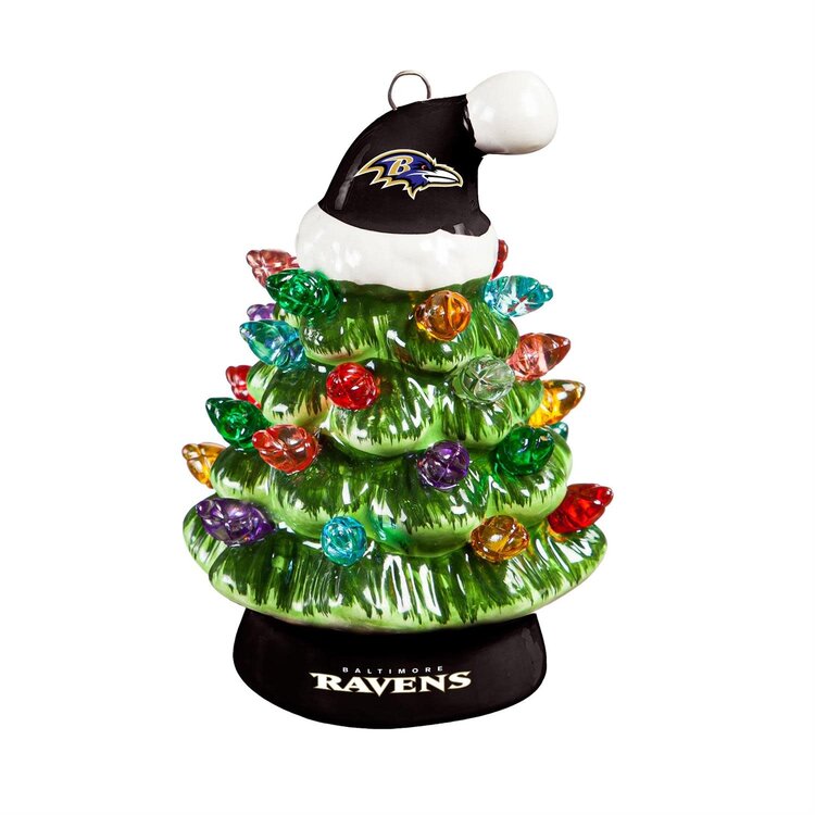 Evergreen 4" Mini Ceramic LED Tabletop Christmas Tree NFL Baltimiore Ravens
