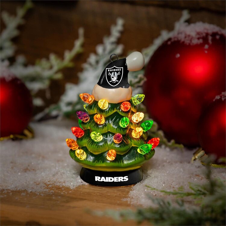 Evergreen 4" Mini Ceramic LED Tabletop Christmas Tree NFL Las Vegas Raiders