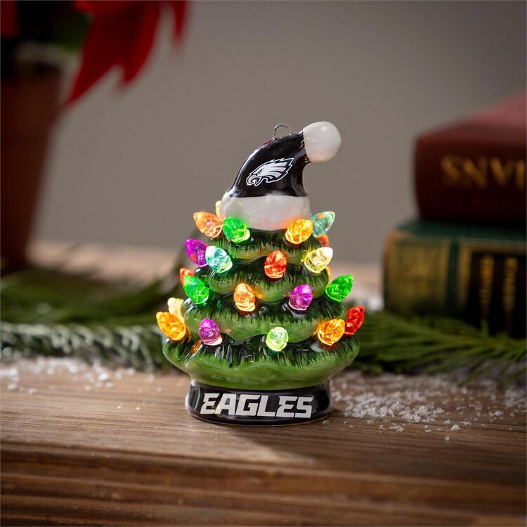 Evergreen 4" Mini Ceramic LED Tabletop Christmas Tree NFL Philadelphia Eagles