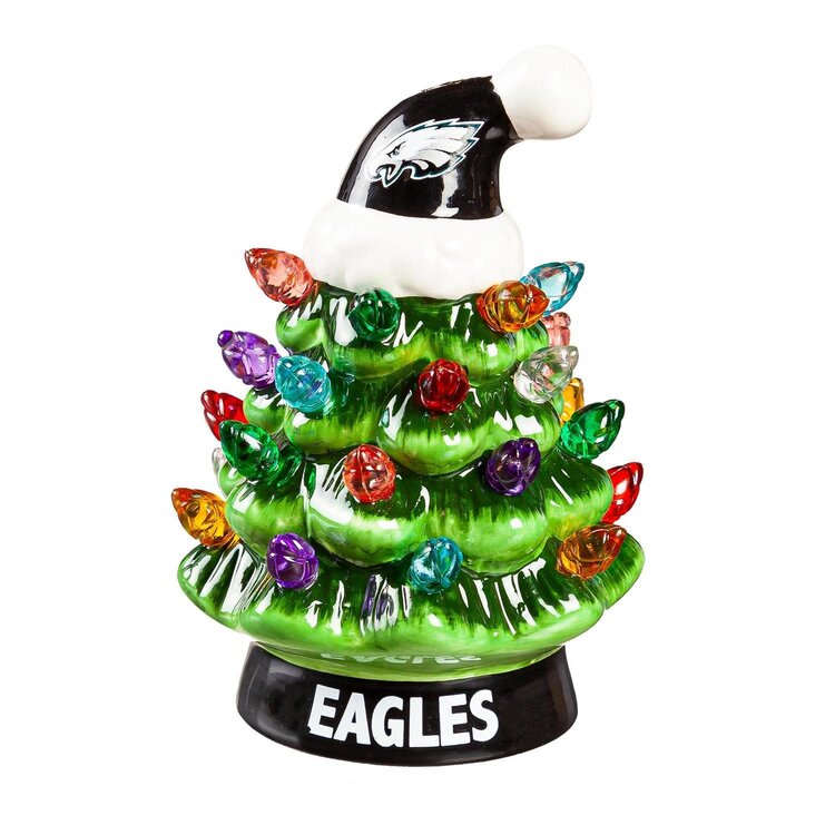 Evergreen 4" Mini Ceramic LED Tabletop Christmas Tree NFL Philadelphia Eagles