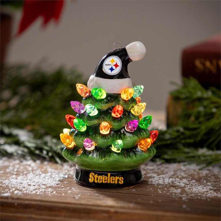 Evergreen 4" Mini Ceramic LED Tabletop Christmas Tree NFL Pittsburgh Steelers