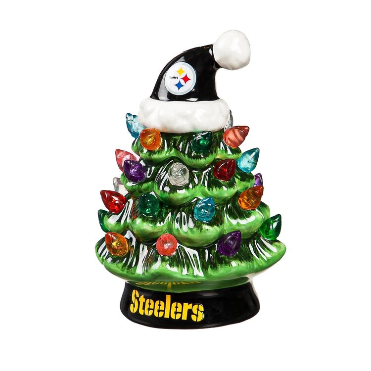 Evergreen 4" Mini Ceramic LED Tabletop Christmas Tree NFL Pittsburgh Steelers
