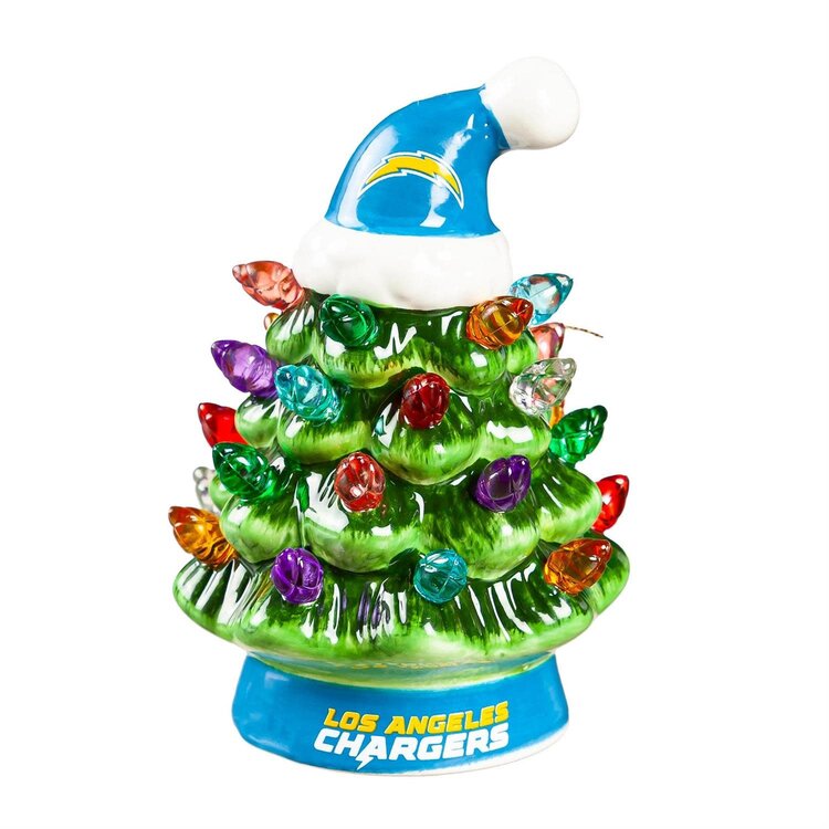Evergreen 4" Mini Ceramic LED Tabletop Christmas Tree NFL Los Angeles Chargers