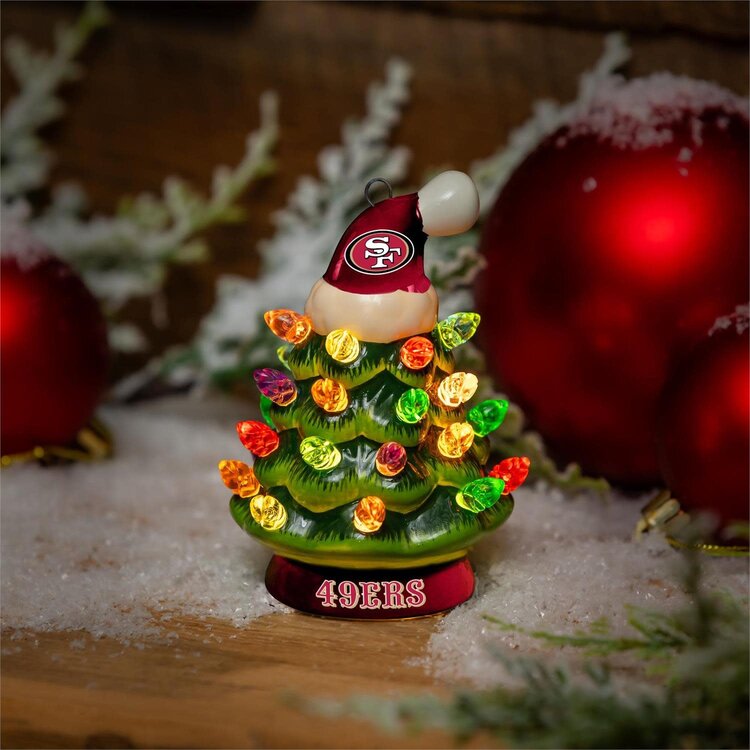 Evergreen 4" Mini Ceramic LED Tabletop Christmas Tree NFL San Francisco 49ers