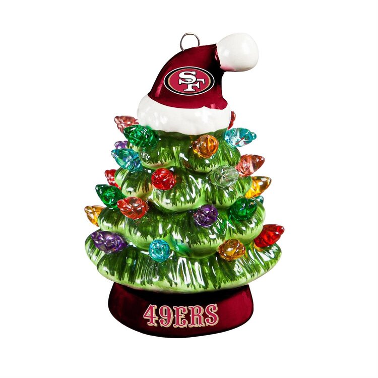 Evergreen 4" Mini Ceramic LED Tabletop Christmas Tree NFL San Francisco 49ers