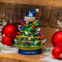 Evergreen 4" Mini Ceramic LED Tabletop Christmas Tree MLB Los Angeles Dodgers