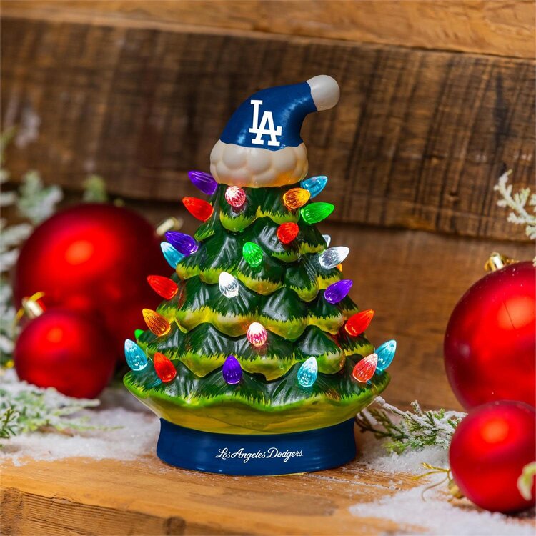 Evergreen 4" Mini Ceramic LED Tabletop Christmas Tree MLB Los Angeles Dodgers