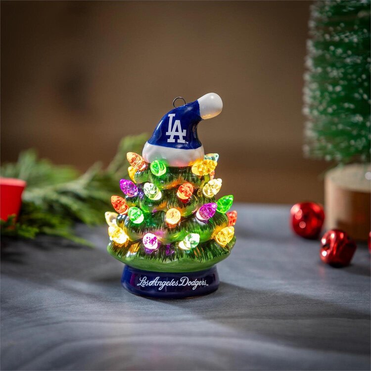 Evergreen 4" Mini Ceramic LED Tabletop Christmas Tree MLB LA Dodgers
