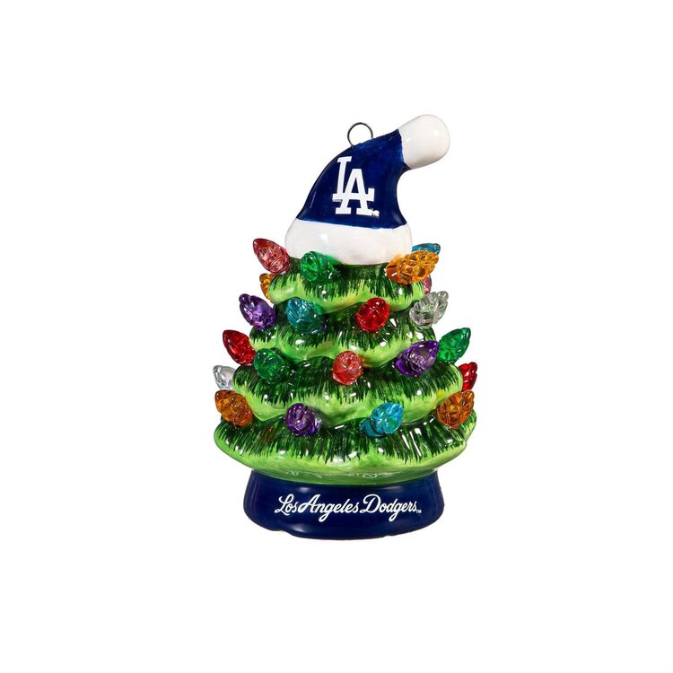 Evergreen 4" Mini Ceramic LED Tabletop Christmas Tree MLB LA Dodgers