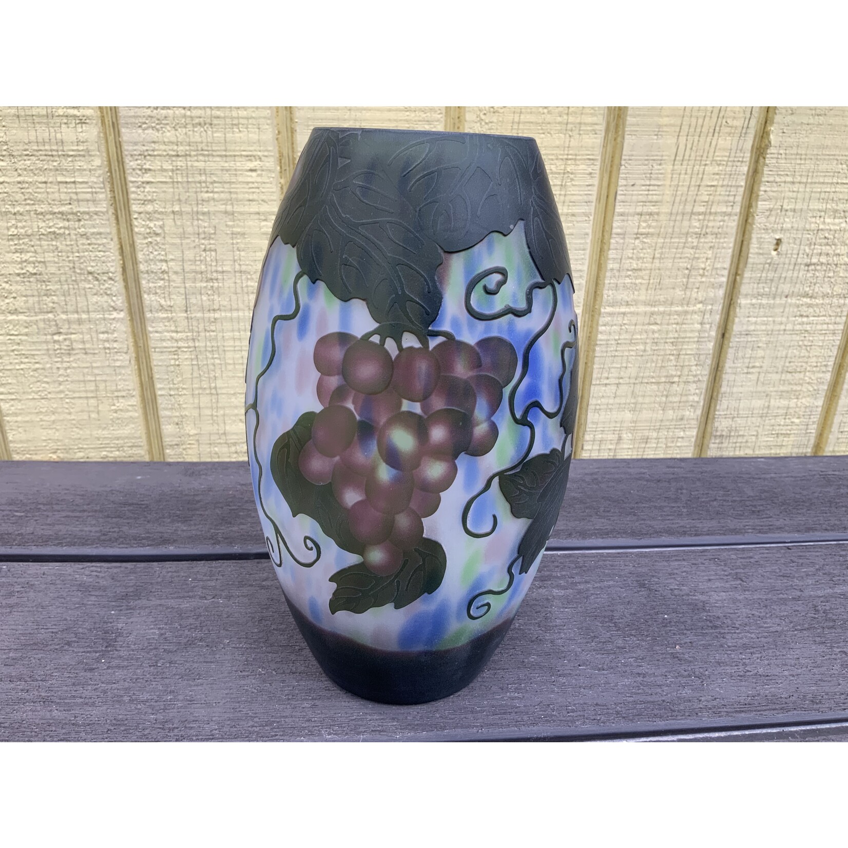 Emile Galle Reproduction Oval Vase-Grapes