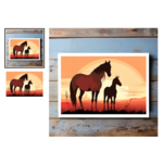 The Naughty Equestrian Mare and Foal Sunrise Greeting Card