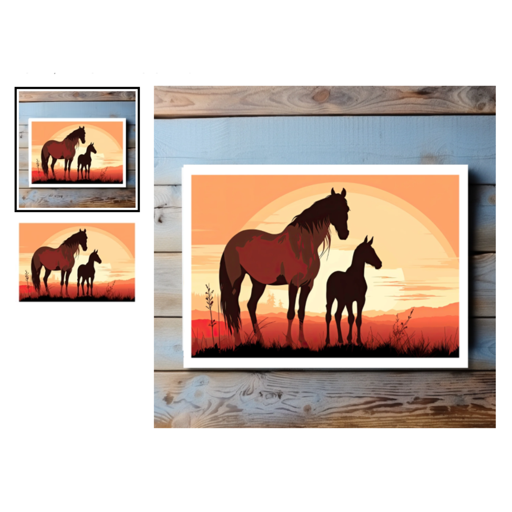 The Naughty Equestrian Mare and Foal Sunrise Greeting Card