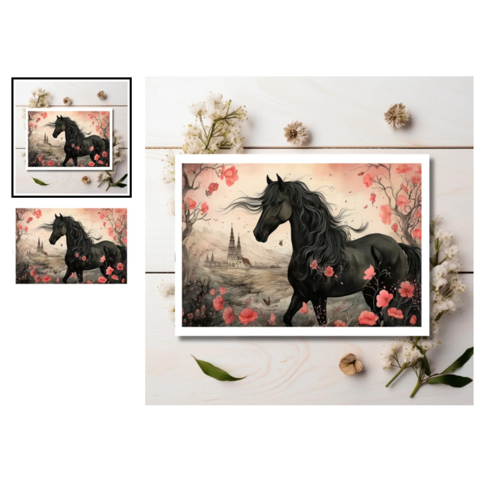 The Naughty Equestrian Ethereal Elegance : Vintage Inspired Black Horse Greeting Card