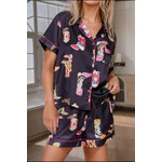 Short Pajama Set Black Western Boots Printed