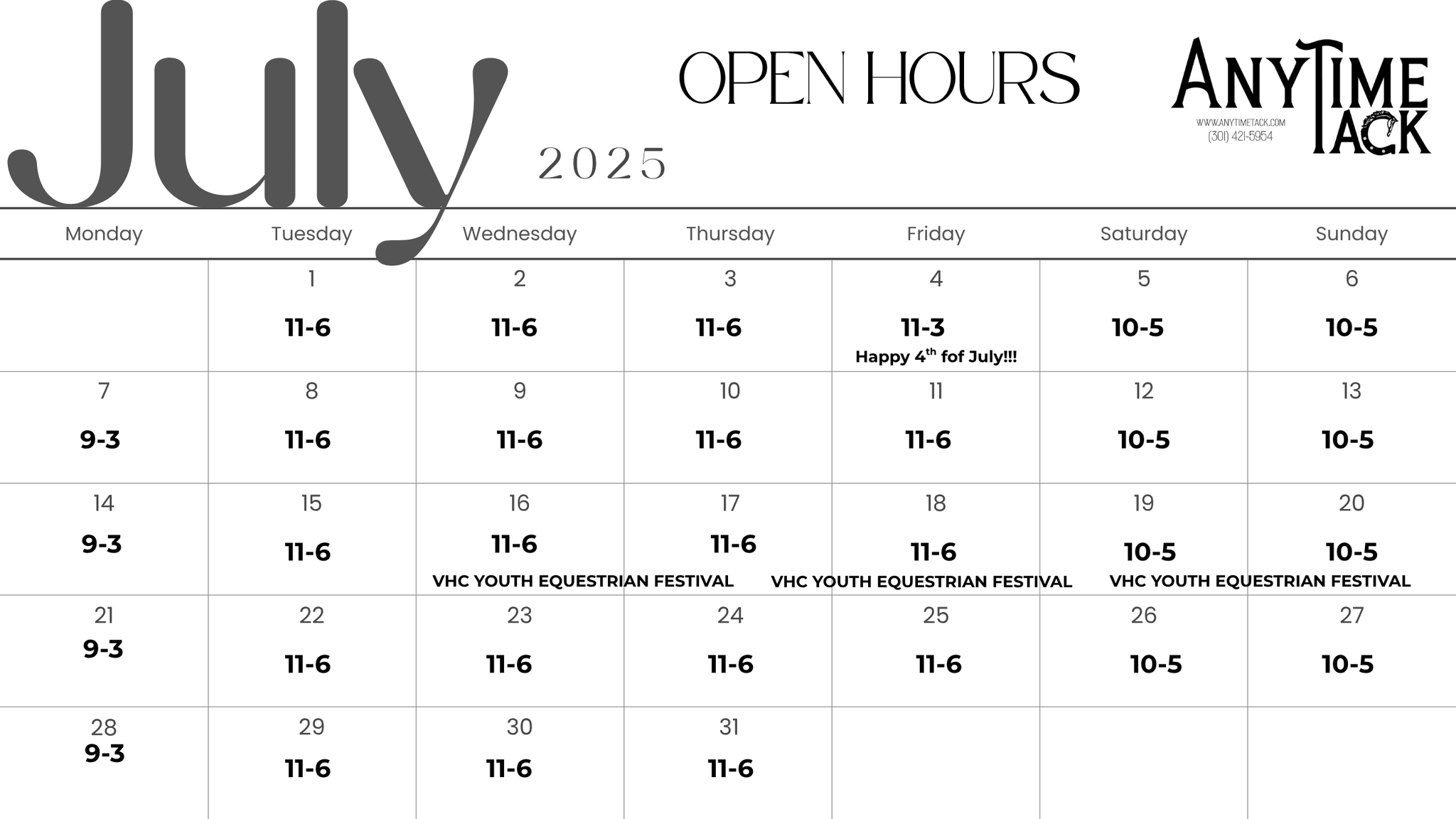 July 2025 SHOP Calendar