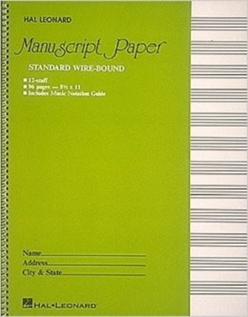 Hal Leonard Papier manuscrit standard (96 feuilles), page couverture verte