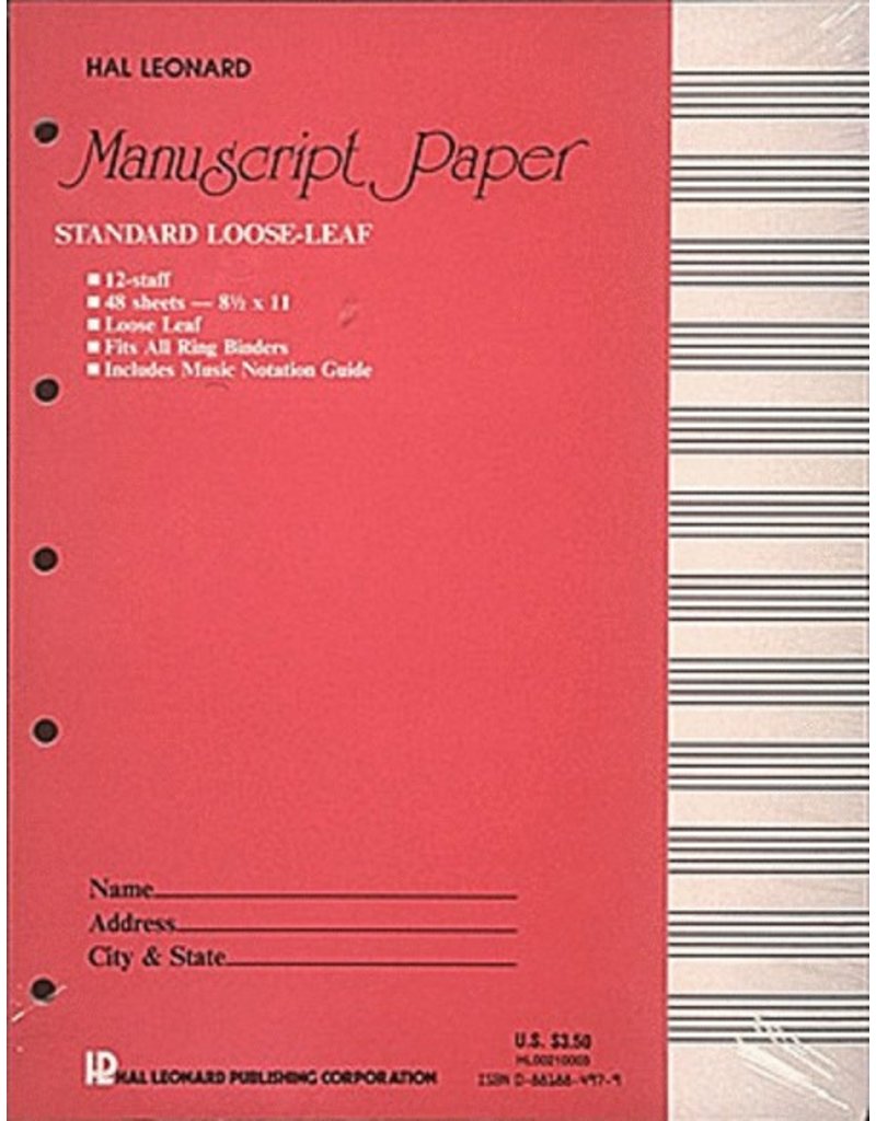 Hal Leonard Papier manuscrit standard (48 feuilles), page couverture rose