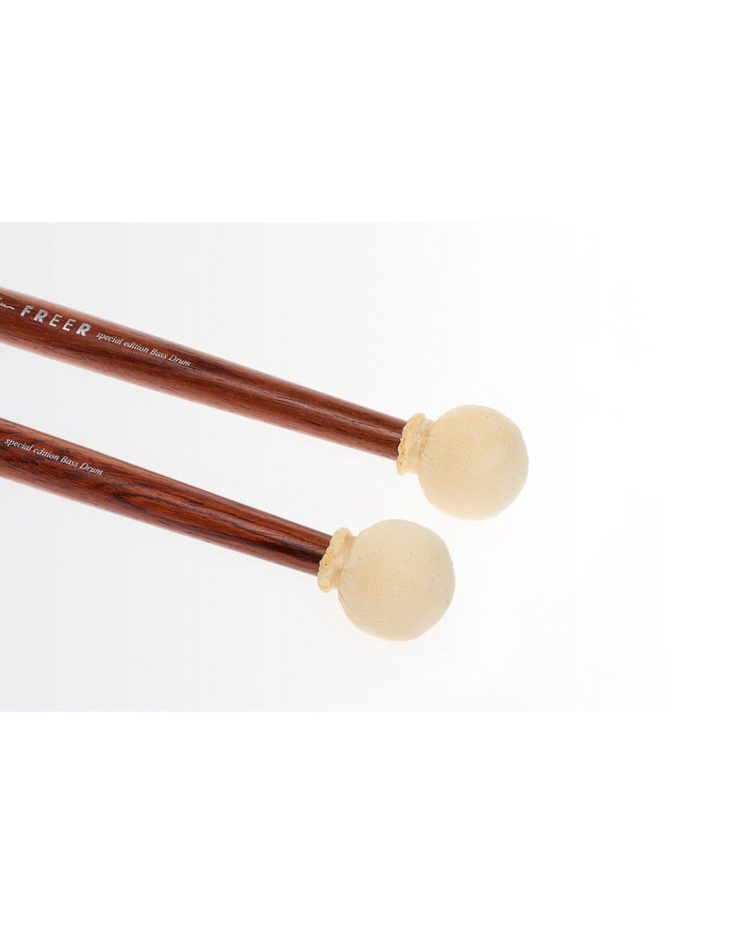 Freer Percussion Freer Percussion BD2R Small Head Chamois Bass Drum Mallets, rosewood