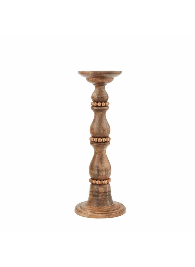SMALL WOOD BEADED CANDLESTICK