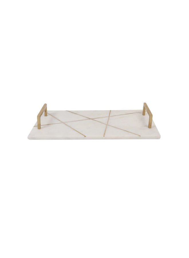 MARBLE & IRON TRAY W GOLD HANDLE