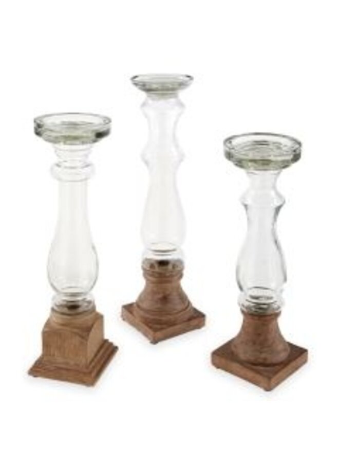 GLASS AND WOOD CANDLESTICK
