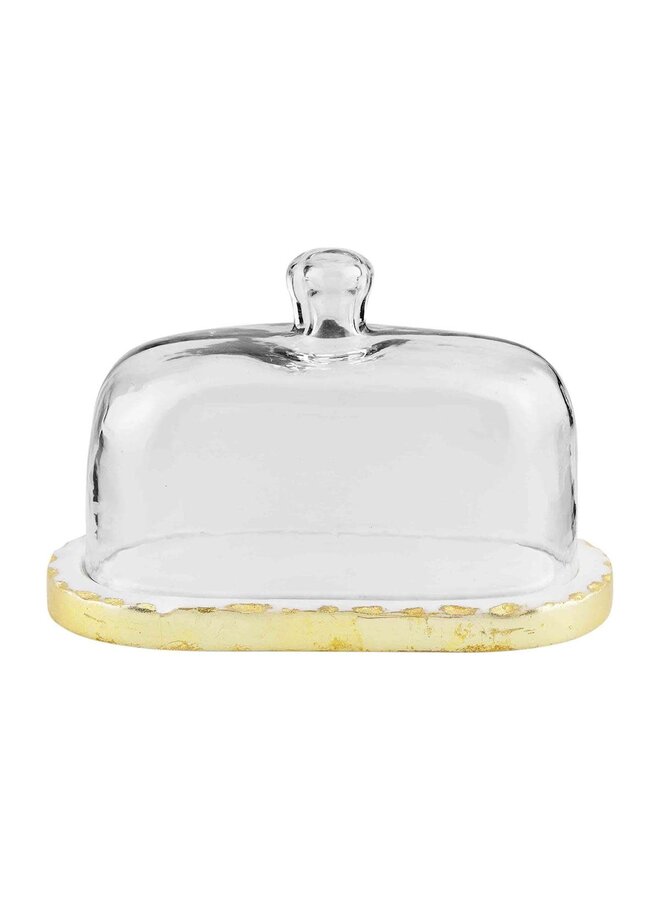 EVERYDAY ENTERTAIN GOLD MARBLE GLASS BUTTER DISH