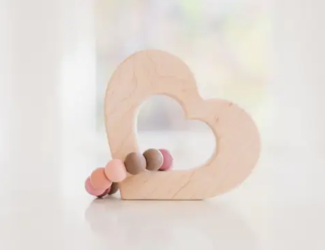 Bannor Toys Bannor Toys - Heart Grasping Wooden Baby Toy with Teething Beads